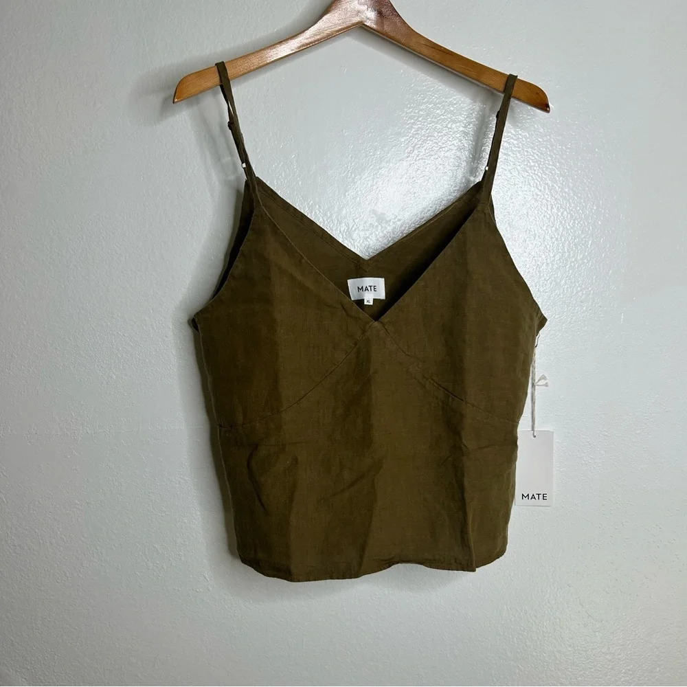 NWT MATE The Label 100% Linen Camisole Tank Top Green Size XL